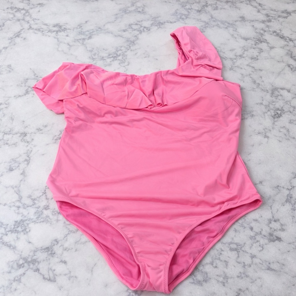 White Birch One Shoulder Ruffle Swimsuit L/XL Hot Pink New
